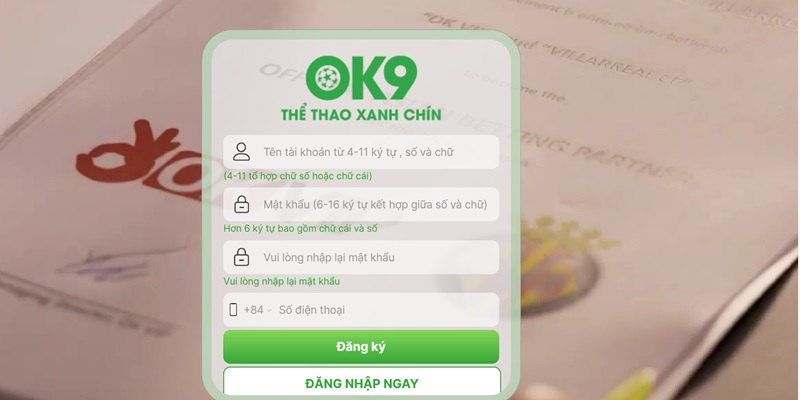 Hướng dẫn thực hiện thao tác đăng ký tài khoản OK9